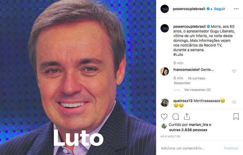 Perfil hackeado de Power Couple Brasil anuncia morte de Gugu Gugu Liberato