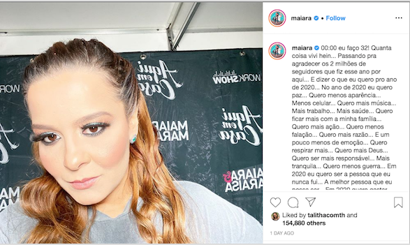 Maiara apaga as fotos de rede social e desabafa: ‘quero menos aparência, menos celular' 