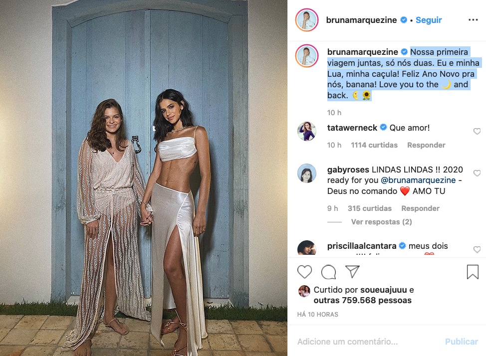 Em clique raro com a irmã caçula, Bruna Marquezine comemora Ano Novo 