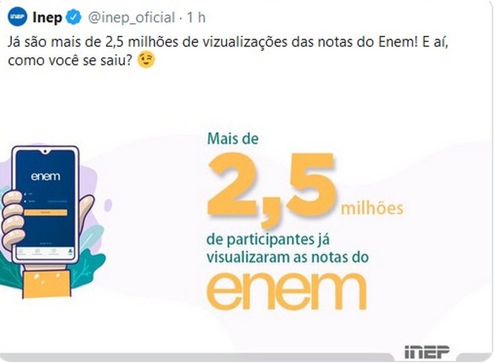 Órgão responsável pelo Enem posta mensagem com erro de português e depois apaga