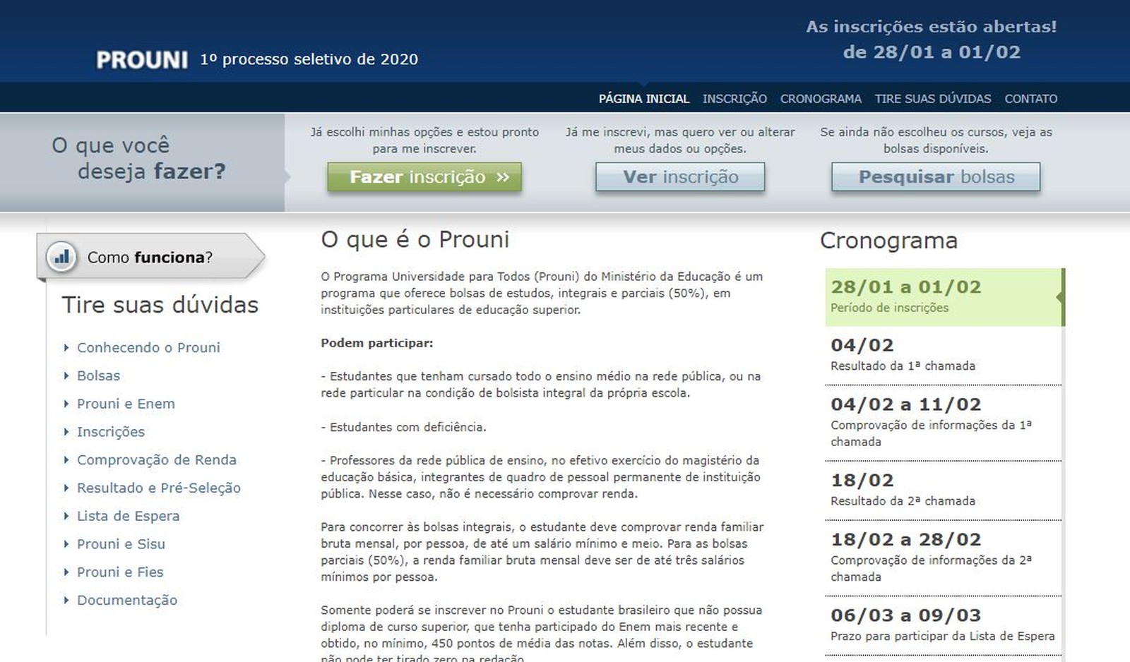 Após ser adiado Prouni tem inscrição aberta