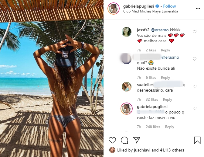 Internauta comenta sobre bumbum de Gabriela Pugliesi e ela rebate: 'Faz miséria'