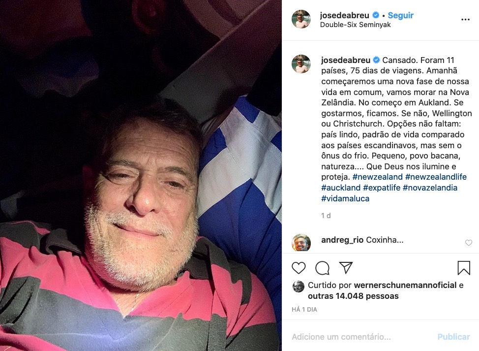 José de Abreu vai morar na Nova Zelândia com a esposa