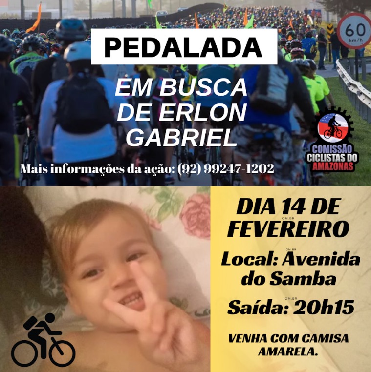 Ciclistas marcam pedalada em apoio à procura de Erlon Gabriel em Manaus
