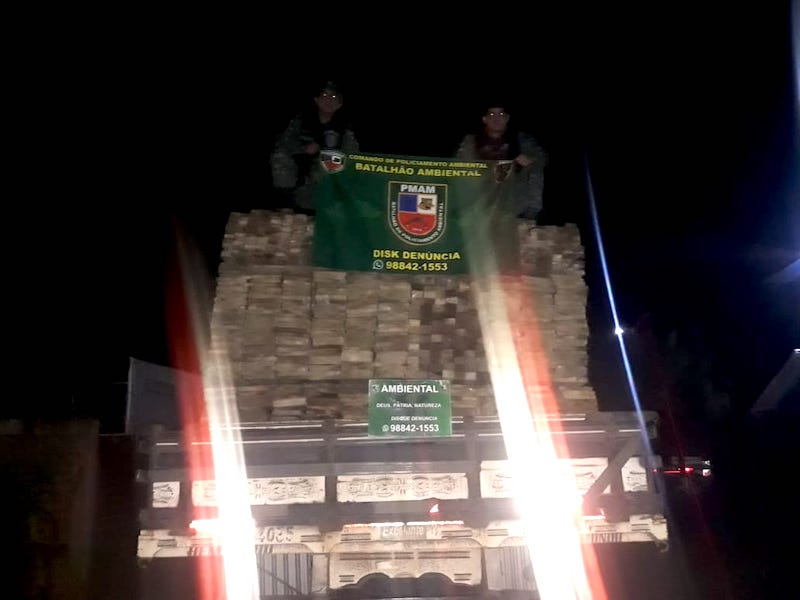 Carga ilegal de madeira é apreendida na AM-070, no Amazonas