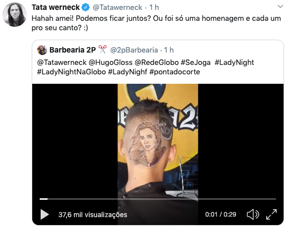 Fã desenha rosto de Tatá Werneck na cabeça e apresentadora reage: 'podemos ficar juntos?'