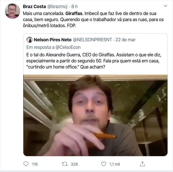 Web boicota Giraffas após CEO dizer que funcionário está ‘curtindo home office’ em meio a pandemia