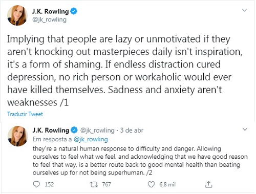 JK Rowling detona coaches que cobram produtividade de pessoas durante quarentena