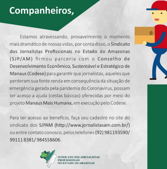 Jornalistas desempregados no Amazonas podem receber cestas básicas; saiba como conseguir 