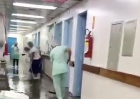 Água invade Hospital da Criança durante forte chuva em Manaus