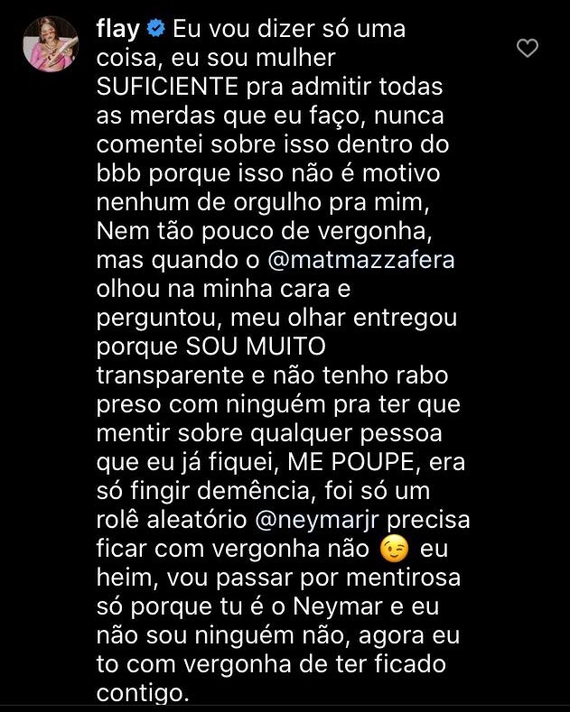 Flay revela romance com Neymar; jogador nega e ex-sister rebate: 'estou com vergonha de ter ficado contigo'
