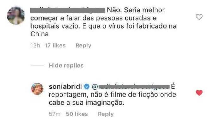Jornalista Sônia Bridi rebate comentário de seguidora sobre ocupação de hospitais durante pandemia