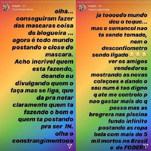 Luana Piovani critica blogueiras curtindo quarentena: 'mais de 5 mil mortes no Brasil é de f****'