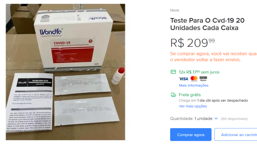 Venda de teste rápido para Covid-19 em casa é GOLPE 