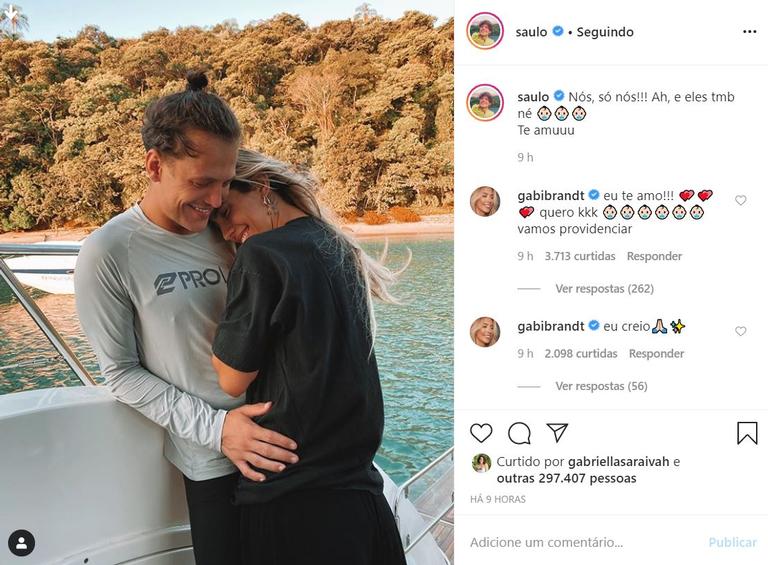 Web cogita gravidez de Gabi Brandt após legenda sugestiva de Saulo Pôncio