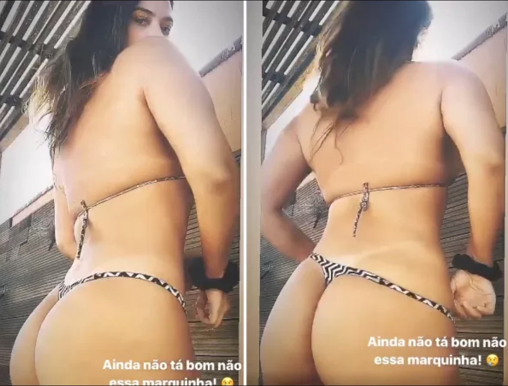 Geisy Arruda dá abaixada em fio-dental e mostra bumbum volumoso durante bronzeamento