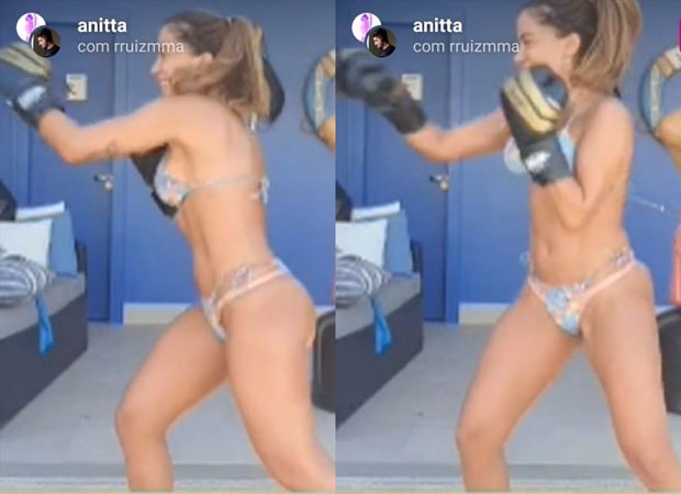 Anitta enlouquece fãs ao treinar boxe de biquíni fio-dental