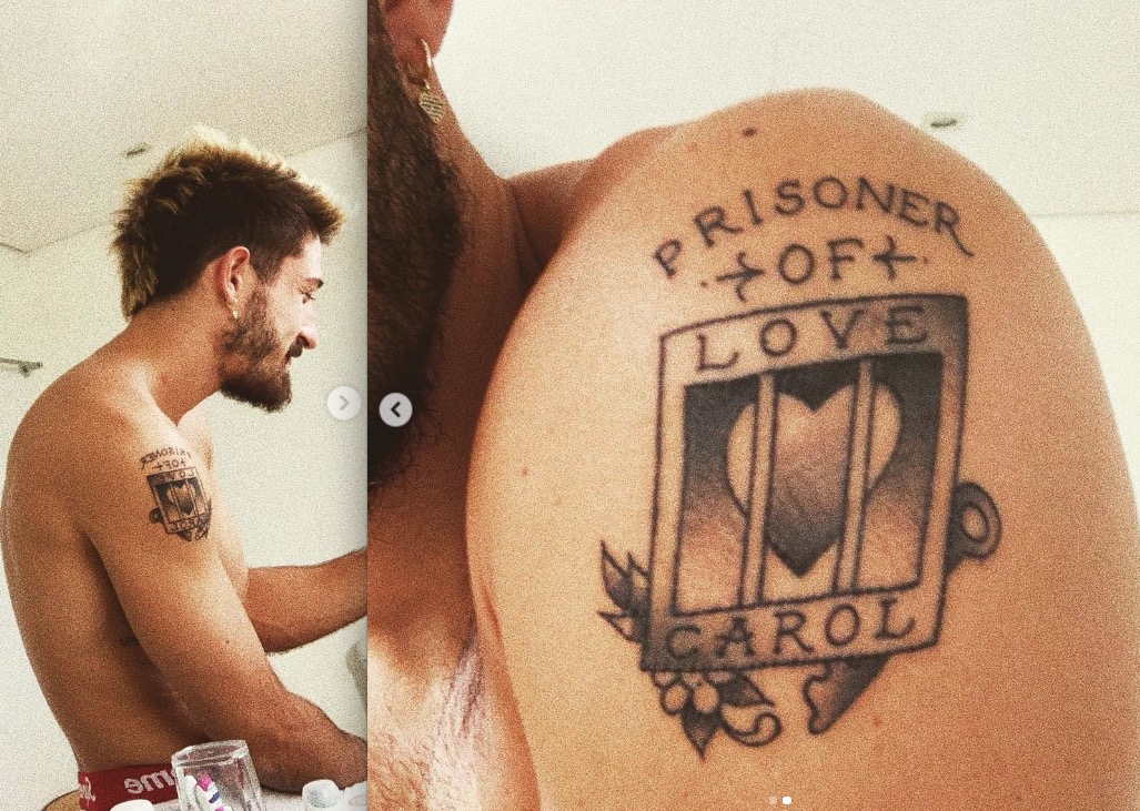 Marido de Carol Dantas surpreende com tatuagem em sua homenagem: 'prisioneiro da Carol'