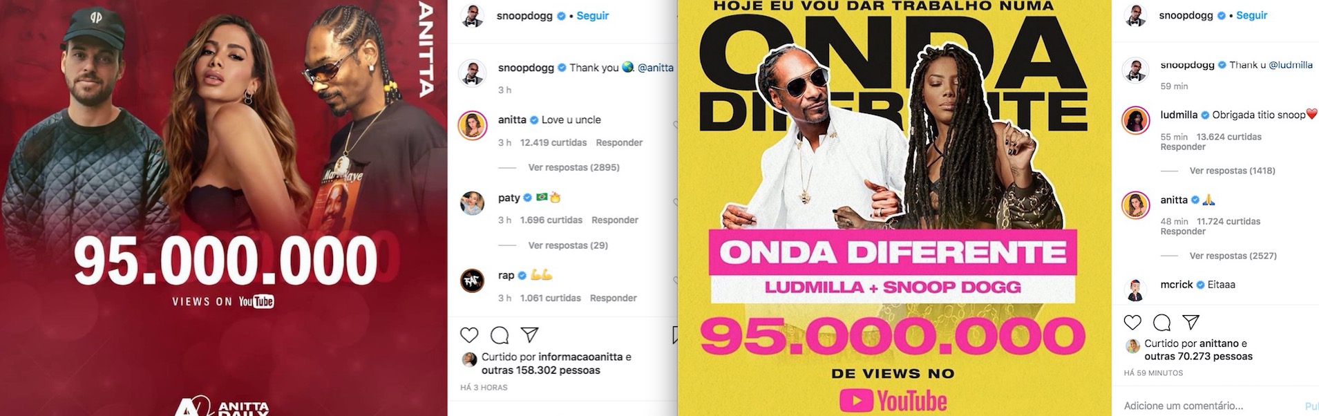 Snoop Dogg posta foto de 'Onda Diferente' com Ludmilla excluída, agradece Anitta e volta atrás