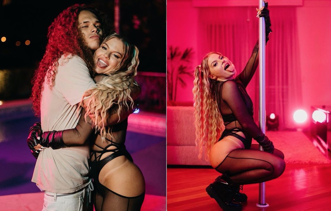 Luísa Sonza posa agarrada com Vitão de fio dental e ganha elogio do cantor