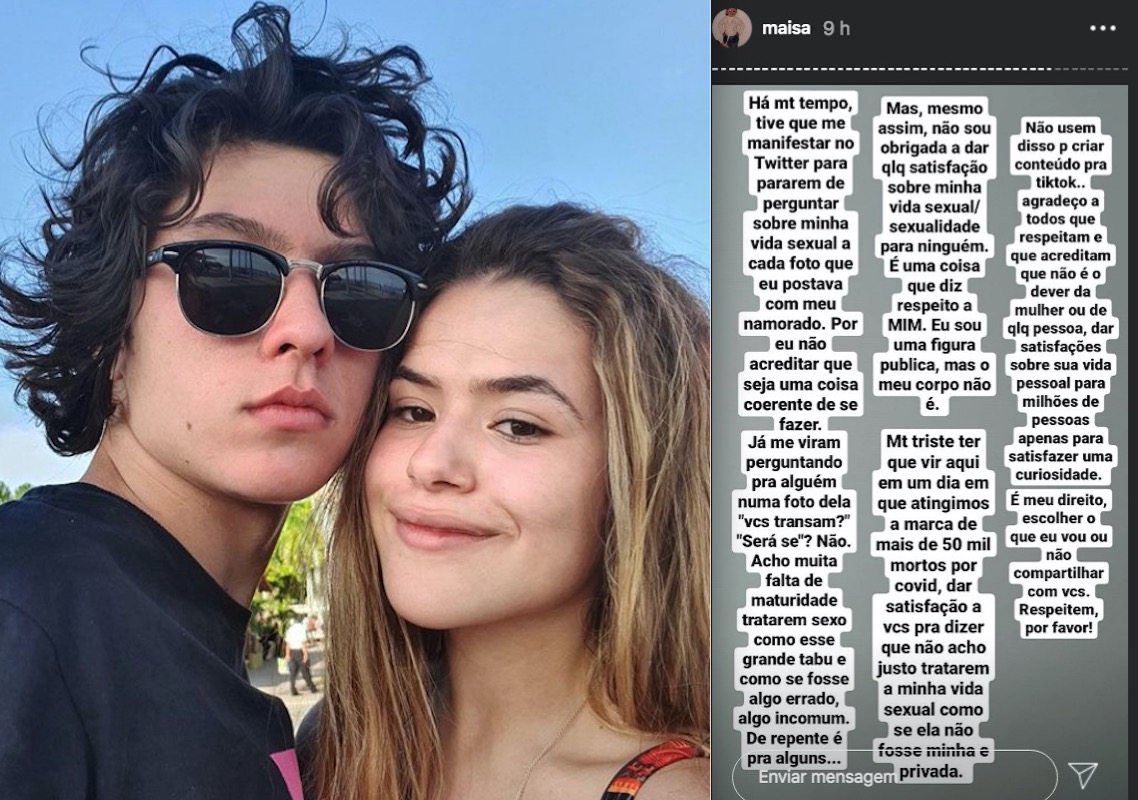 Maisa rebate perguntas sobre vida sexual com o namorado, Nicholas Arashiro