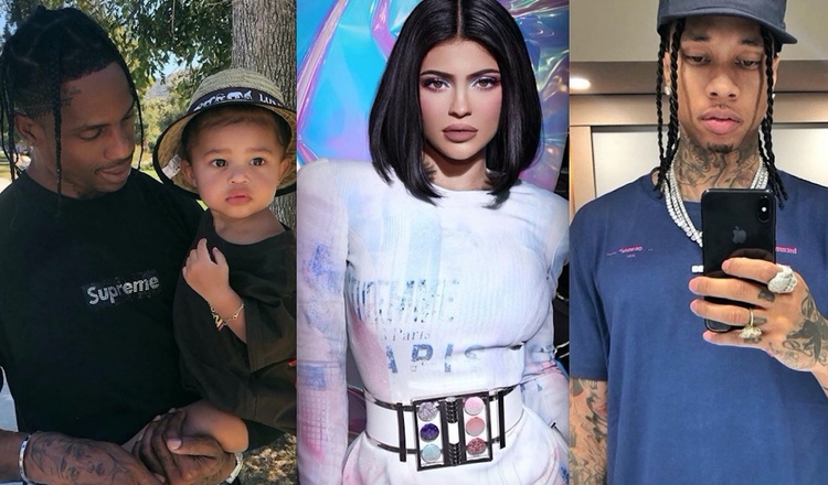 O pai da sua filha, Travis Scott (esq), Kylie (centro) e Tyga (dir.) Fotos: Reprodução/Instagram
