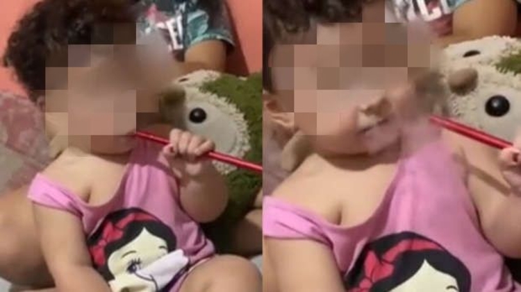 Bebê de 1 ano foi filmada fumando narguilé - Foto: Reprodução/Redes Sociais