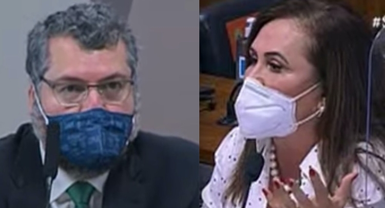 Ernesto Araújo e Kátia Abreu durante CPI no Senado - Foto: Reprodução/TV Senado