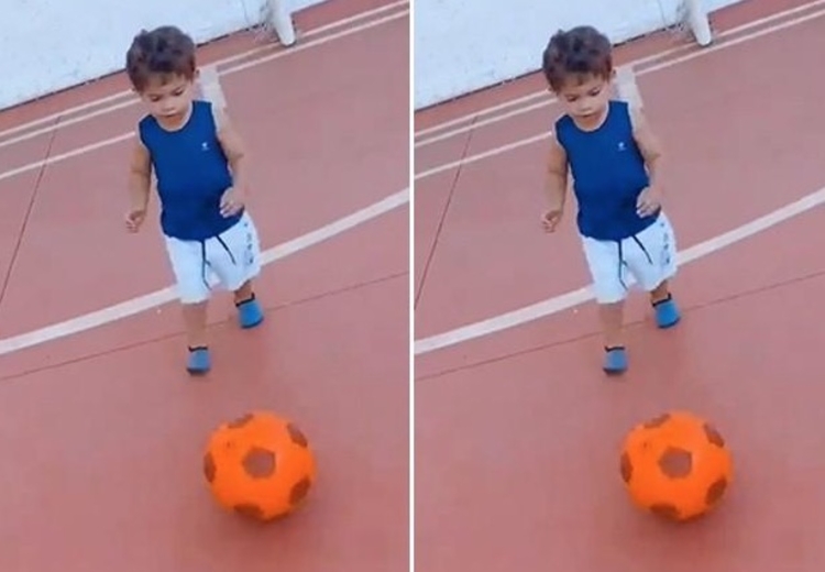 Leo jogando bola em uma quadra - Foto: Reprodução/Instagram