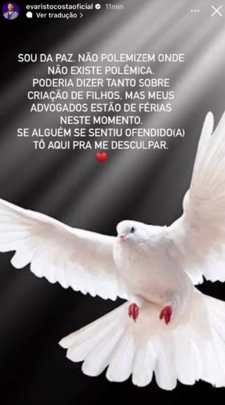 Evaristo se pronuncia em polêmica com Virgínia - Imagem: Reprodução/Instagram