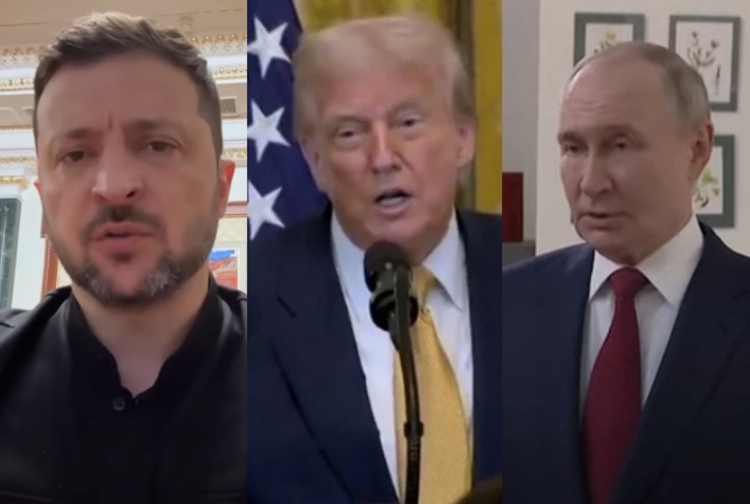 Presidentes Zelensky, Trump e Putin, respectivamente - Foto: Reprodução/Youtube