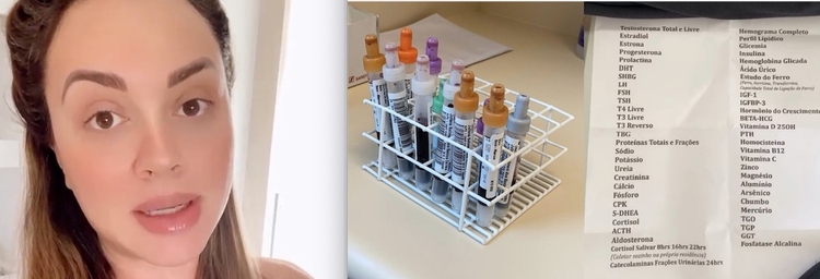 Tubos de sangue e lista de exames de Juju Salimeni - Foto: Reprodução/ Instagram