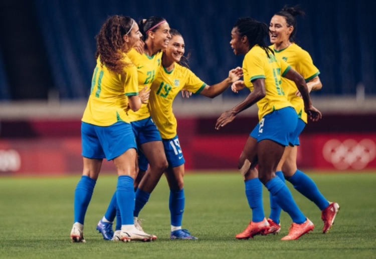 Jogadoras comemoraram gol da vitória. Foto: Sam Robles/ CBF