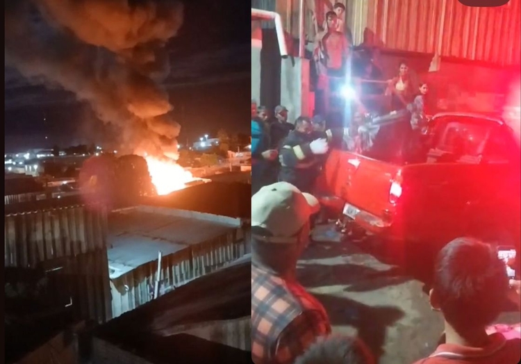Momento do incêndio  e momento em que os bombeiros colocam Lohan na cabine de uma picape - Foto: Reprodução