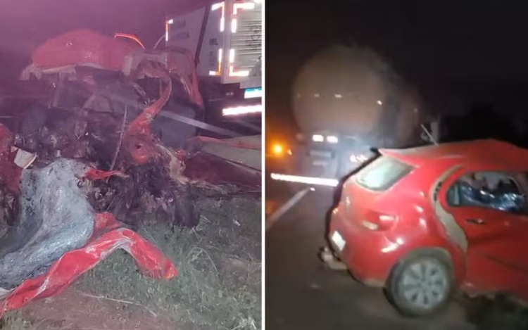 Frente do carro ficou destruída - Foto: Divulgação PRF