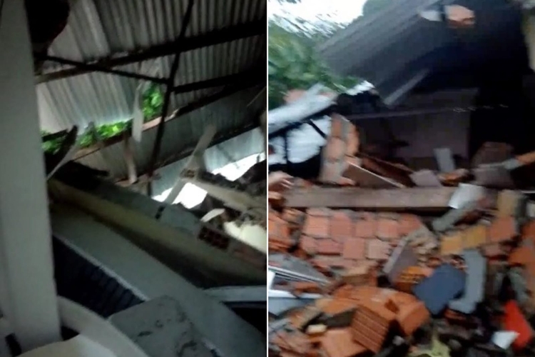 Casa desaba com crianças dentro em Manaus / Foto: Reprodução de vídeo