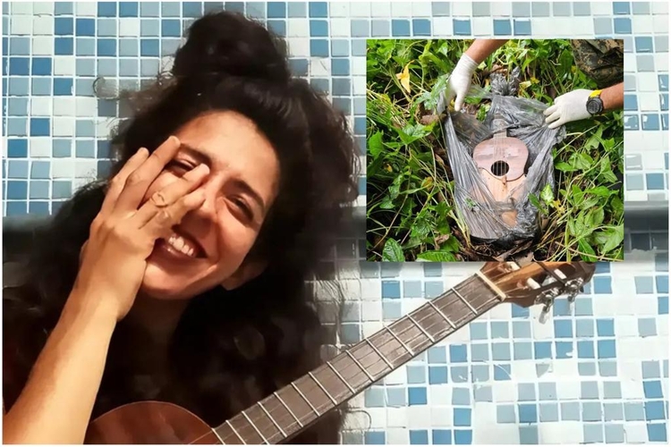 Artista venezuelana Julieta Hernández e violão da vítima encontrado em matagal / Foto: Utopiamaceradaenchocolate e PC-AM
