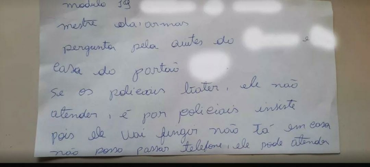 Mulher vítima de violência doméstica pediu ajuda em bilhete entregue à uma bancária — Foto: PMDF / Reprodução 