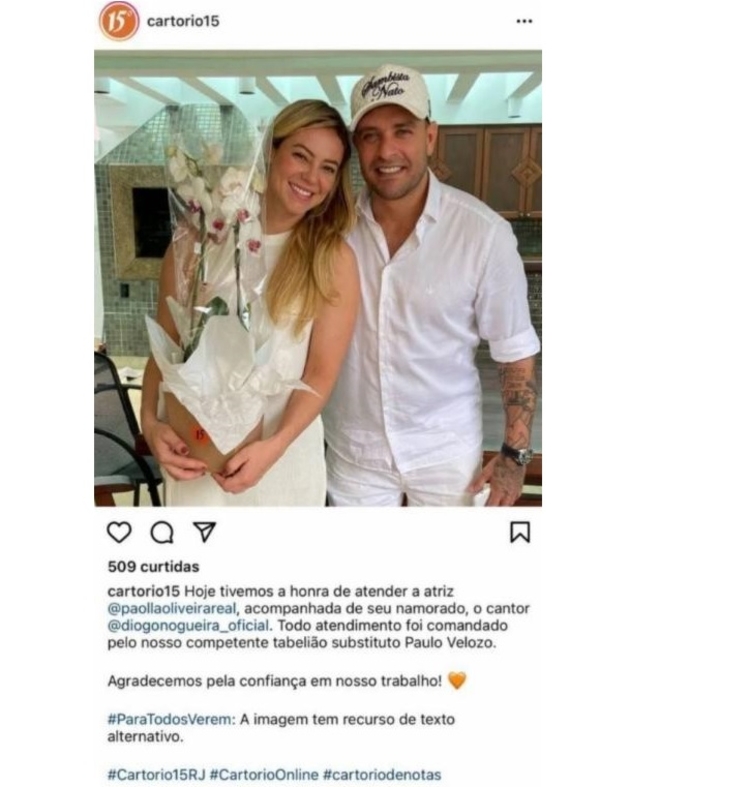 Casal foi visto em cartório - Imagem: Reprodução/Instagram