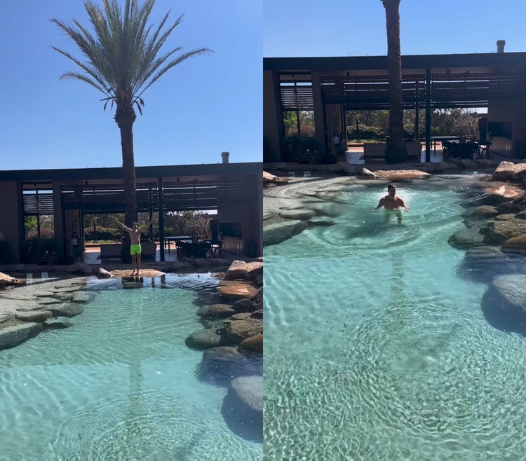 Rodrigo Faro inaugurando seu lago artificial - Imagens: Reprodução/Instagram
