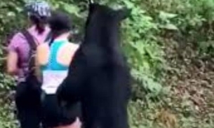 Vídeo: Urso surpreende mulheres durante caminhada e reação de jovem rouba a cena
