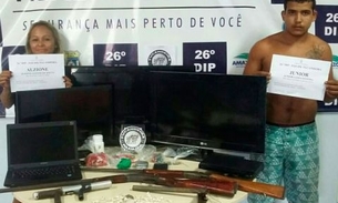 Casal é flagrado no meio do mato com várias armas e droga
