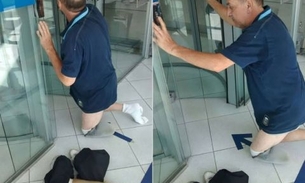 Deficiente é barrado em porta de banco e precisa retirar prótese da perna para conseguir entrar 