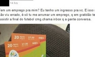 Homem oferece ingresso dos Jogos Olímpicos em troca de emprego