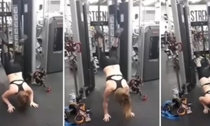 Sem querer, mulher mostra demais durante exercício bizarro em academia. Veja vídeo    