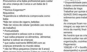 Anúncio de emprego que exige ‘babá magra’ causa revolta na web 