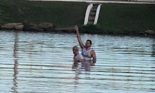 Avião cai em lago e por pouco não atinge famílias que aproveitavam o local