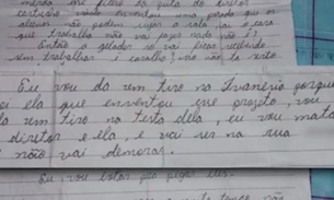 Em bilhete, aluno ameaça matar a tiros professora e diretor de escola no Amazonas