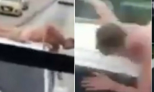 Homem fica pelado no teto de carro após esposa descobrir traição 