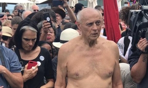 De sunga vermelha, Suplicy participa de ato contra a violência 